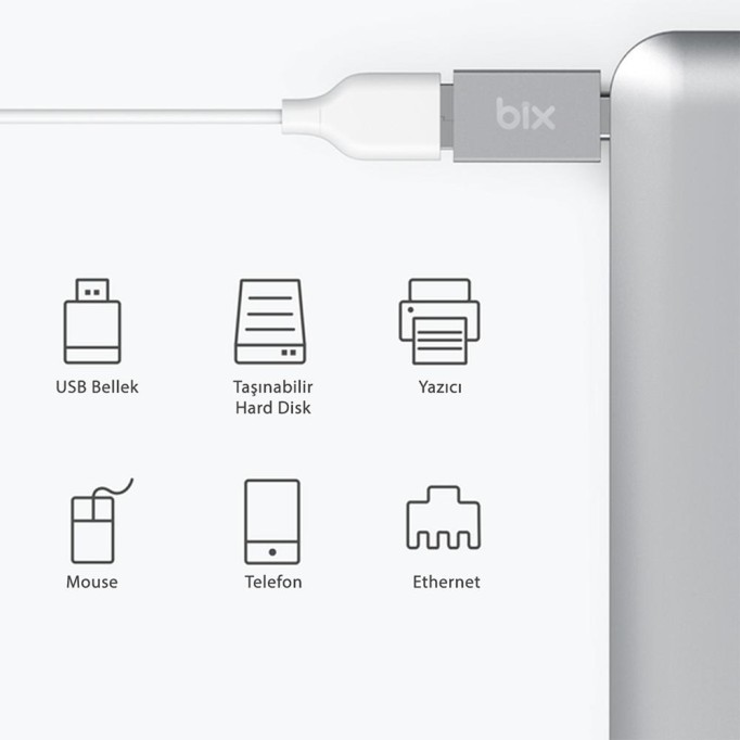 Bix ADP-04 Type-C Micro USB ve USB 3.0 Dönüştürücü Adaptör