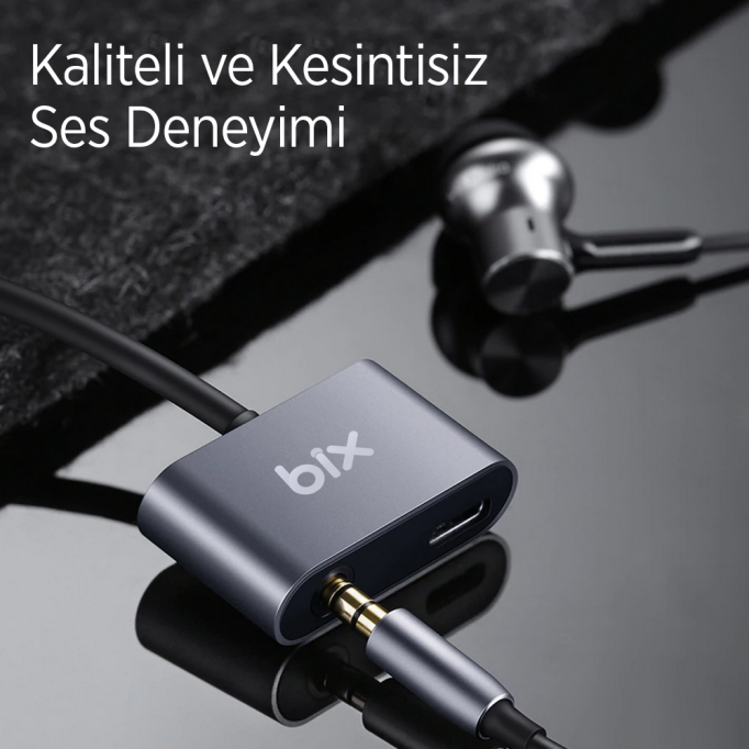 Bix ADP-07 Pro Type-C 3.5mm Kulaklık ve PD Şarj Dönüştürücü