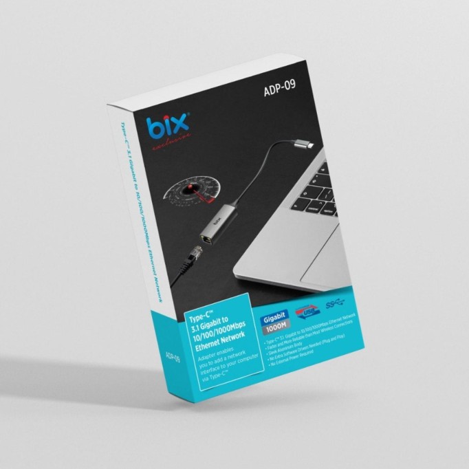 Bix ADP-09 Type-C 3.1 Gigabit Ethernet Dönüştürücü Adaptör