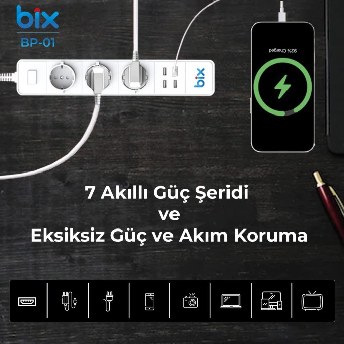 Bix Akım Korumalı Hızlı Şarj Özellikli WiFi Akıllı Priz