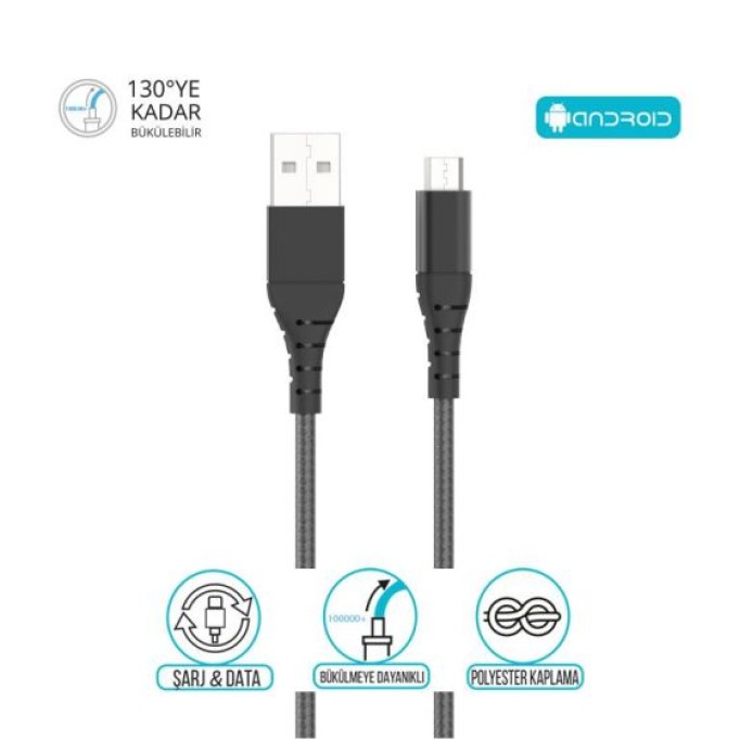 Bix Android İçin Ultra Güçlendirilmiş Micro USB Şarj Kablosu Beyaz