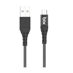 Siyah Bix Android İçin Ultra Güçlendirilmiş Micro USB Şarj Kablosu Siyah
