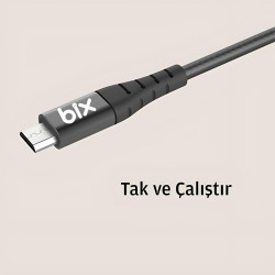 Bix Android İçin Ultra Güçlendirilmiş Micro USB Şarj Kablosu Siyah Bix Android İçin Ultra Güçlendirilmiş Micro USB Şarj Kablosu Siyah