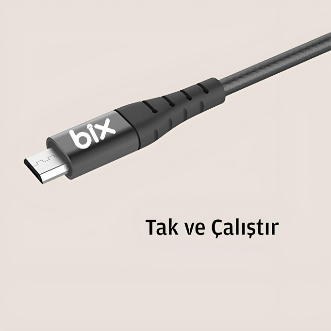 Bix Android İçin Ultra Güçlendirilmiş Micro USB Şarj Kablosu Siyah