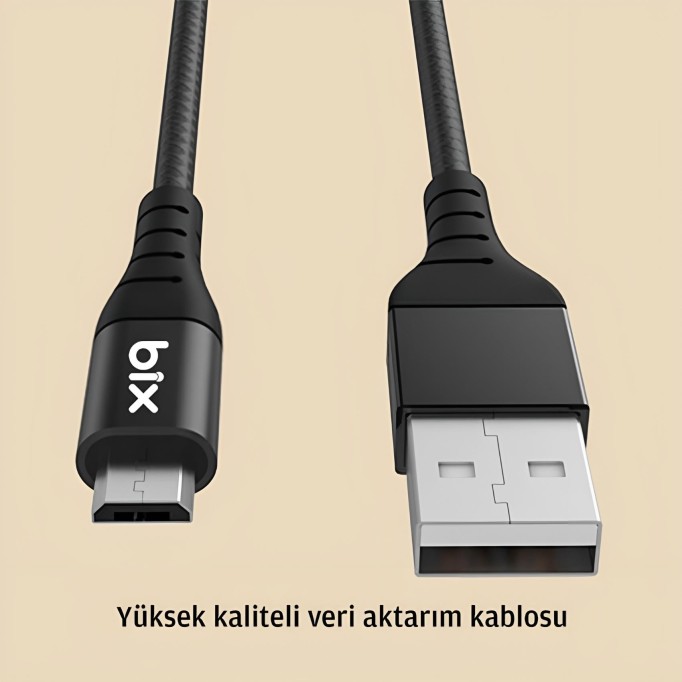 Bix Android İçin Ultra Güçlendirilmiş Micro USB Şarj Kablosu Siyah