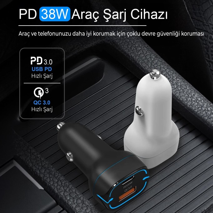 Bix BX-CCP36WT 36W QC 3.0 USB PD Araç İçi Hızlı Şarj Adaptörü Siyah