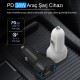 Bix BX-CCP36WT 36W QC 3.0 USB PD Araç İçi Hızlı Şarj Adaptörü Siyah