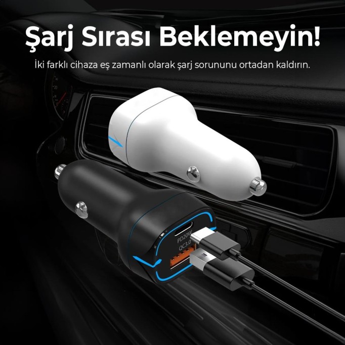 Bix BX-CCP36WT 36W QC 3.0 USB PD Araç İçi Hızlı Şarj Adaptörü Siyah