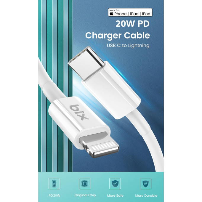 Bix BX-CL20TA 20W PD Hızlı Şarj Adaptörü + 3A USB-C'den Lightning Kablo Bix BX-CL20TA 20W PD Hızlı Şarj Adaptörü + 3A USB-C'den Lightning Kablo