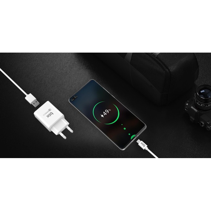 Bix BX-M18QTA 18W Qualcomm 3.0 Hızlı Şarj Adaptörü ve Micro USB Şarj Kablosu 1 Metre Bix BX-M18QTA 18W Qualcomm 3.0 Hızlı Şarj Adaptörü ve Micro USB Şarj Kablosu 1 Metre