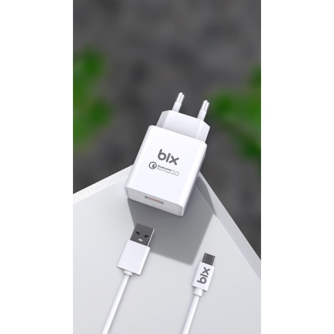 Bix BX-M18QTA 18W Qualcomm 3.0 Hızlı Şarj Adaptörü ve Micro USB Şarj Kablosu 1 Metre Bix BX-M18QTA 18W Qualcomm 3.0 Hızlı Şarj Adaptörü ve Micro USB Şarj Kablosu 1 Metre