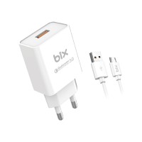 Bix BX-M18QTA 18W Qualcomm 3.0 Hızlı Şarj Adaptörü ve Micro USB Şarj Kablosu 1 Metre