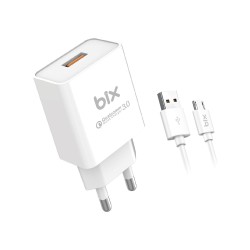 Bix BX-M18QTA 18W Qualcomm 3.0 Hızlı Şarj Adaptörü ve Micro USB Şarj Kablosu 1 Metre