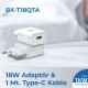 Bix BX-T18QTA 18W Qualcomm Hızlı Şarj Aleti ve Type-C Şarj Kablosu 1 Metre