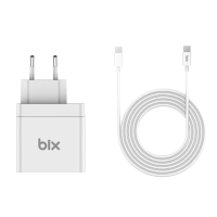 Bix BX-UC65WFTA 65W PD Hızlı Şarj Adaptörü ve E-Mark Çipli 2 Metre USB-C Kablo