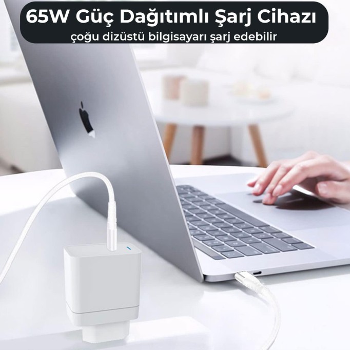 Bix BX-UC65WFTA 65W PD Hızlı Şarj Adaptörü ve E-Mark Çipli 2 Metre USB-C Kablo