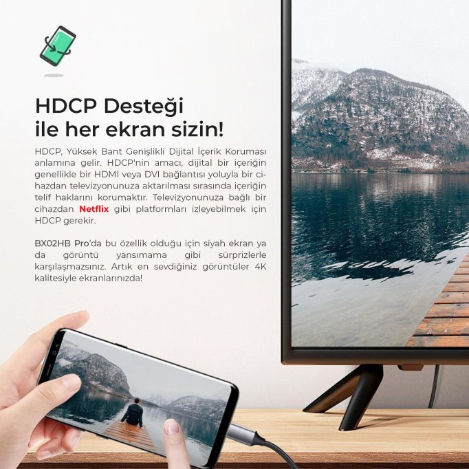Bix BX02HB PRO Type-C to 4K HDMI Dönüştürücü Kablo