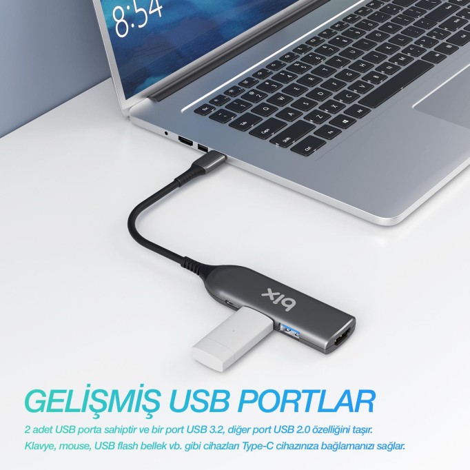 Bix BX03HB MAX Type-C to 4K HDMI USB PD Dönüştürücü Adaptör