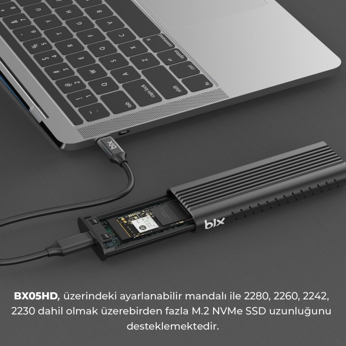 Bix BX05HD Type-C 3.1 Gen2 to PCIe NVMe M.2 SSD Disk Kutusu