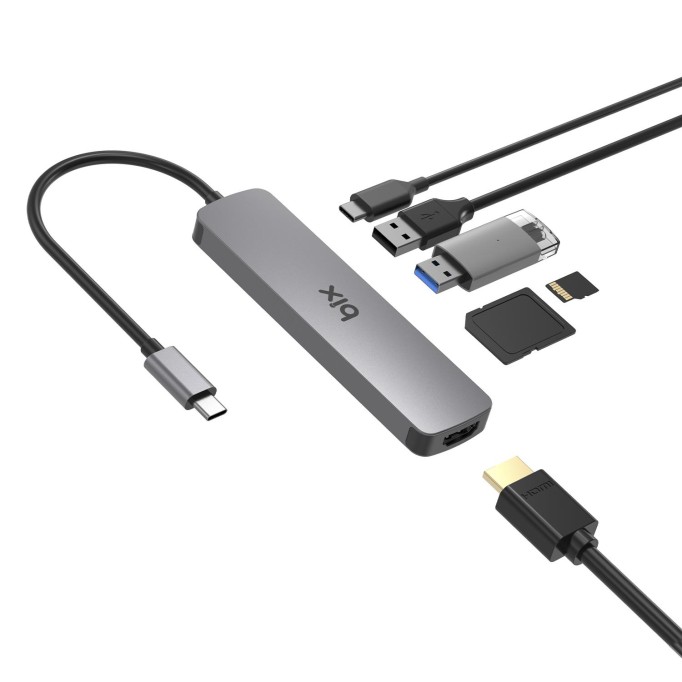 Bix BX09HB Type-C to 2*USB 3.2 4K/30Hz HDMI SD TF Kart Okuyucu Çoklayıcı Hub Adaptör