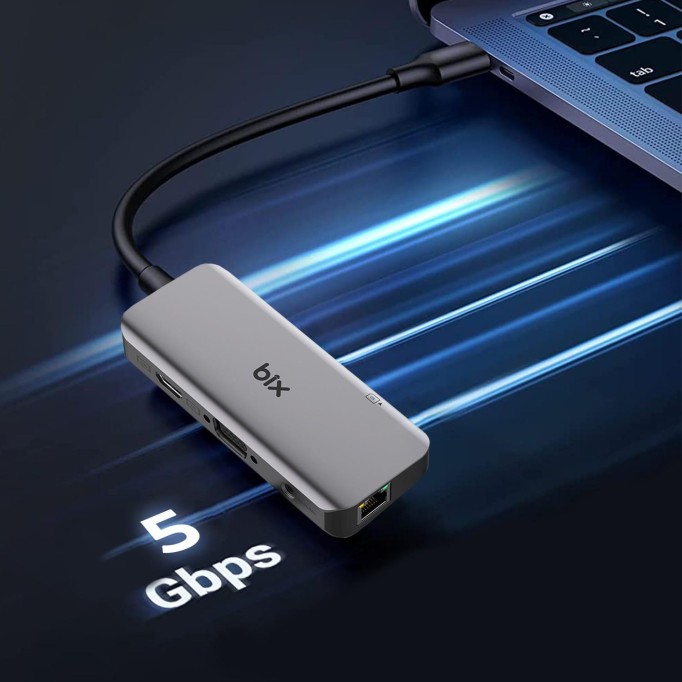 Bix BX11HB Type-C HDMI VGA Ethernet Kart Okuyucu USB Dönüştürücü