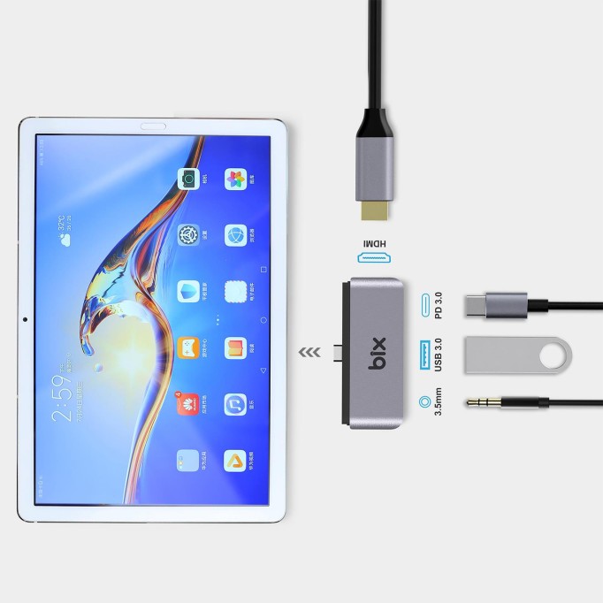 Bix BX16HB Type-C USB 3.5mm Aux HDMI 4K Thunderbolt 3.0 PD Dönüştürücü Hub