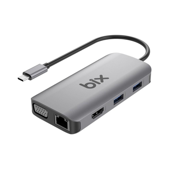 Bix BX17HB Type-C to Gigabit Ethernet HDMI PD USB 3.2 Micro SD/SD VGA Çoklayıcı Adaptör