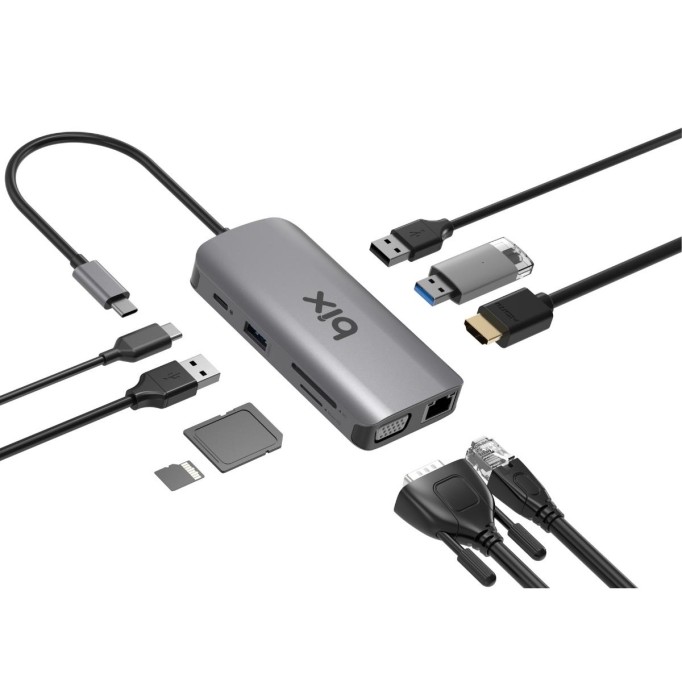 Bix BX17HB Type-C to Gigabit Ethernet HDMI PD USB 3.2 Micro SD/SD VGA Çoklayıcı Adaptör