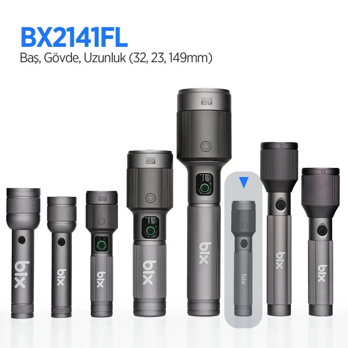 Bix BX2141FL 15W LED 300 Metre Uzun Menzilli Şarjlı El Feneri 650 Lümen Güç Göstergeli Zoom Özellikli Işıklı Kamp Feneri 