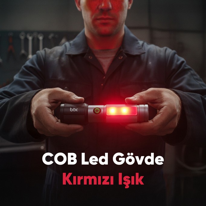 Bix BX2153FL 7W LED 325 Metre Menzilli 330 Lümen Type-C LED El Feneri Manyetik COB Zoom Özellikli Işıklı Kamp Feneri