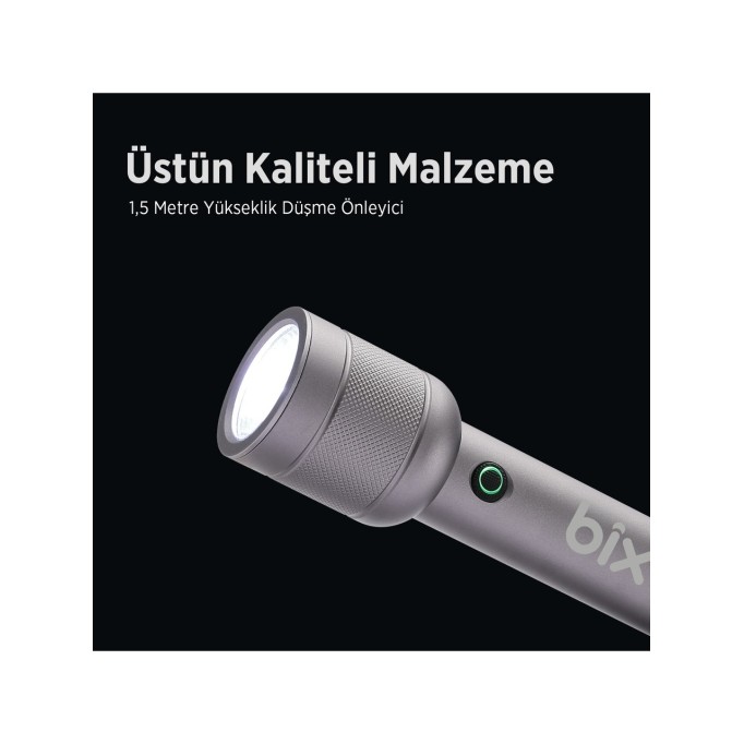 Bix BX2186FL 3W LED 300 Metre Uzun Menzilli Şarjlı El Feneri 910 Lümen Çok Modlu Işıklı Kamp Feneri