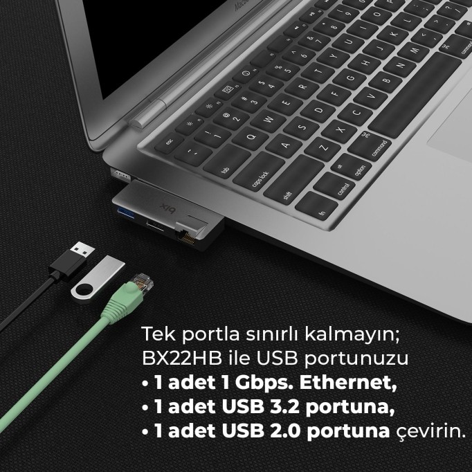 Bix BX22HB USB to USB 3.2 USB 2.0 RJ45 Dönüştürücü Adaptör