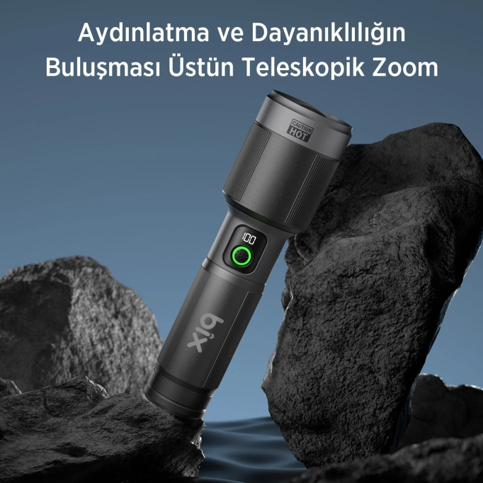 Bix BX5101FL 60W LED 850 Metre Uzun Menzilli Şarjlı El Feneri 2300 Lümen Çok Modlu Işıklı Kamp Feneri