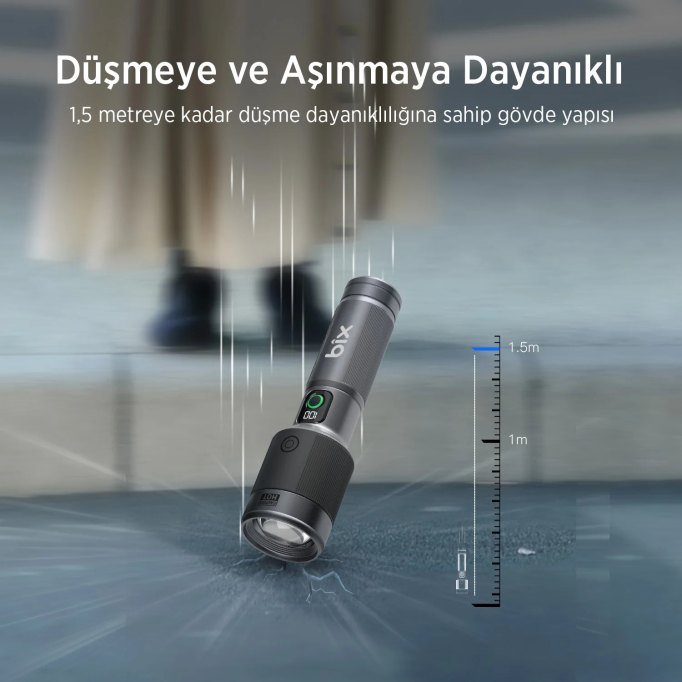 Bix BX5101FL 60W LED 850 Metre Uzun Menzilli Şarjlı El Feneri 2300 Lümen Çok Modlu Işıklı Kamp Feneri