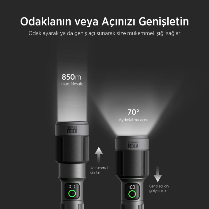Bix BX5101FL 60W LED 850 Metre Uzun Menzilli Şarjlı El Feneri 2300 Lümen Çok Modlu Işıklı Kamp Feneri