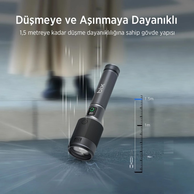 Bix BX5102FL 60W LED 1000 Metre Uzun Menzilli Şarjlı El Feneri 3000 Lümen Çok Modlu Işıklı Kamp Feneri 