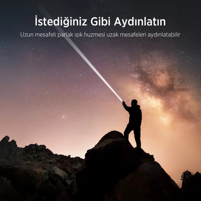 Bix BX5102FL 60W LED 1000 Metre Uzun Menzilli Şarjlı El Feneri 3000 Lümen Çok Modlu Işıklı Kamp Feneri 
