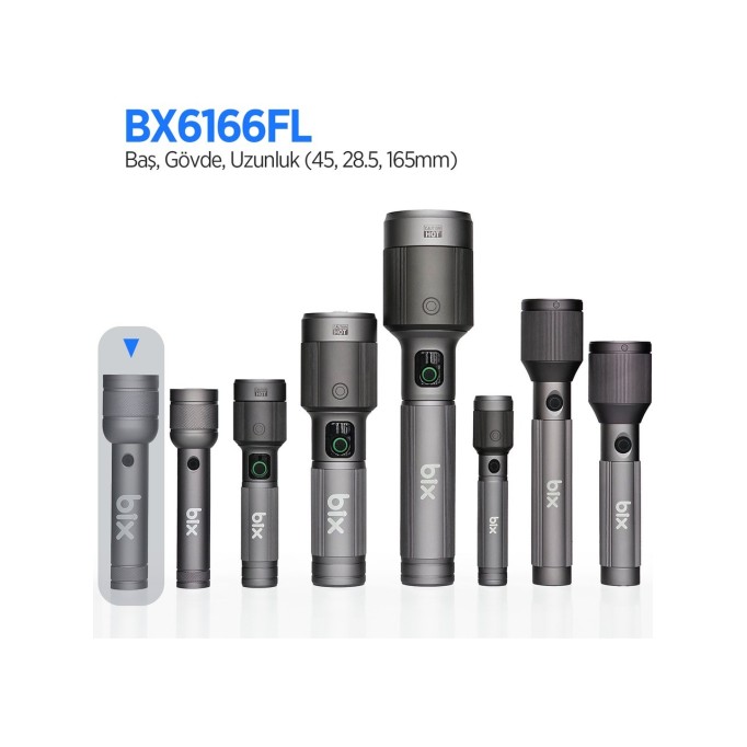 Bix BX6166FL 3W LED 368 Metre Uzun Menzilli Şarjlı El Feneri 1500 Lümen Çok Modlu Işıklı Kamp Feneri