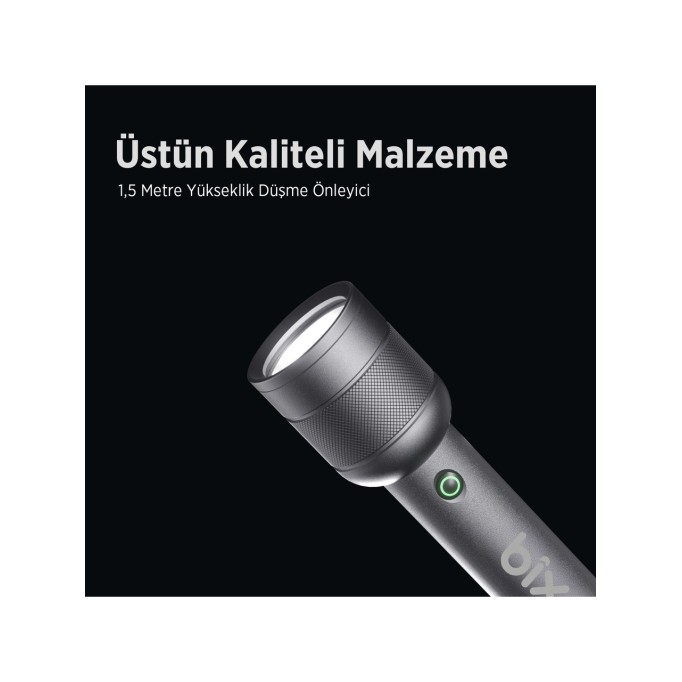 Bix BX6166FL 3W LED 368 Metre Uzun Menzilli Şarjlı El Feneri 1500 Lümen Çok Modlu Işıklı Kamp Feneri