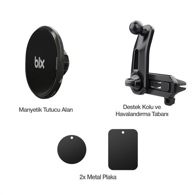 Bix Çift Havalandırma Klipsli ve Destek Kollu 360° Derece Ayarlanabilir Araç Telefon Tutucu