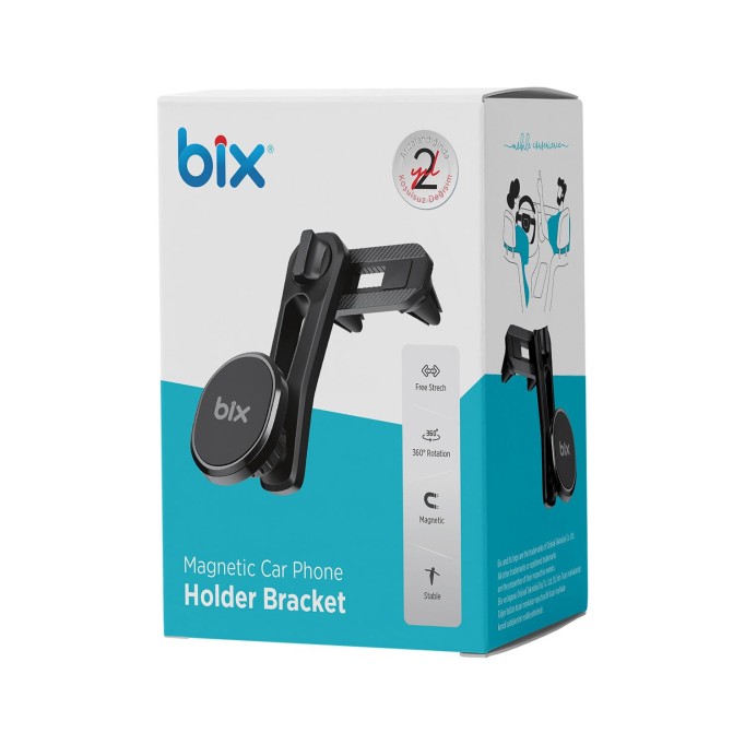 Bix Çift Havalandırma Klipsli ve Destek Kollu 360° Derece Ayarlanabilir Araç Telefon Tutucu