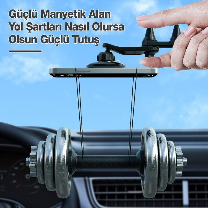 Bix Çift Havalandırma Klipsli ve Destek Kollu 360° Derece Ayarlanabilir Araç Telefon Tutucu