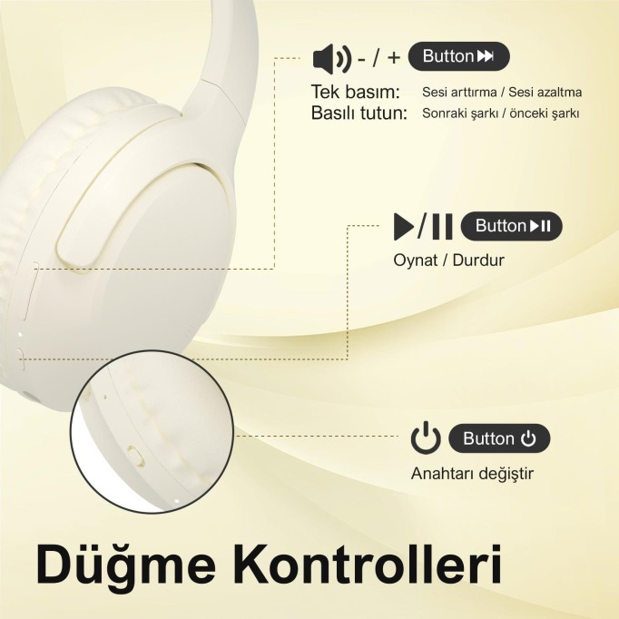 Bix H2 Soundcraft 40mm Sürücülü 14 Saat Çalma Süreli Katlanabilir Bluetooth 5.3 Kulak Üstü Kulaklık Bej
