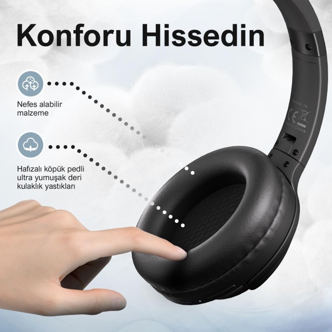 Bix H2 Soundcraft 40mm Sürücülü 14 Saat Çalma Süreli Katlanabilir Bluetooth 5.3 Kulak Üstü Kulaklık Siyah