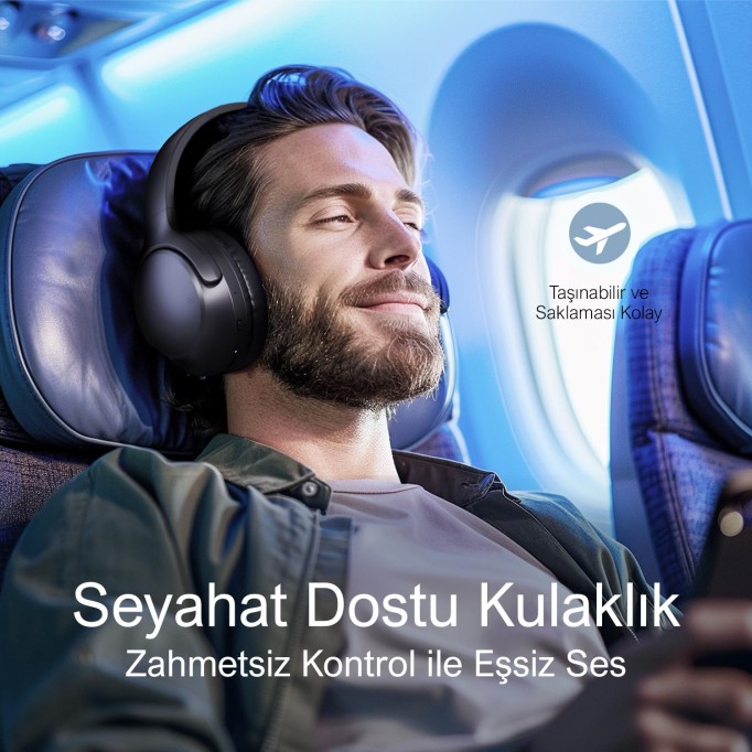 Bix H2 Soundcraft 40mm Sürücülü 14 Saat Çalma Süreli Katlanabilir Bluetooth 5.3 Kulak Üstü Kulaklık Siyah