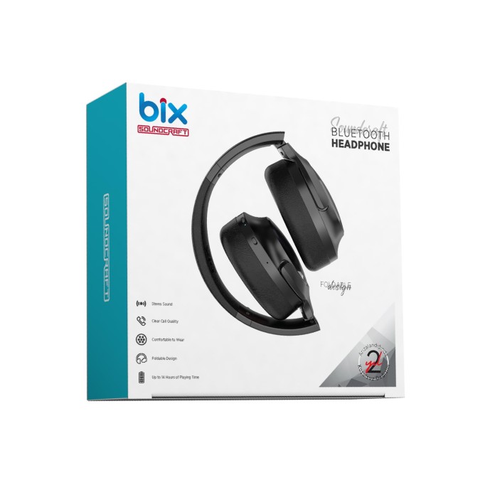 Bix H2 Soundcraft 40mm Sürücülü 14 Saat Çalma Süreli Katlanabilir Bluetooth 5.3 Kulak Üstü Kulaklık Siyah