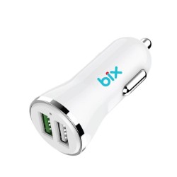 Beyaz Bix Hızlı Araç Şarj Cihazı Çift USB Çıkışlı QC 3.0 Beyaz