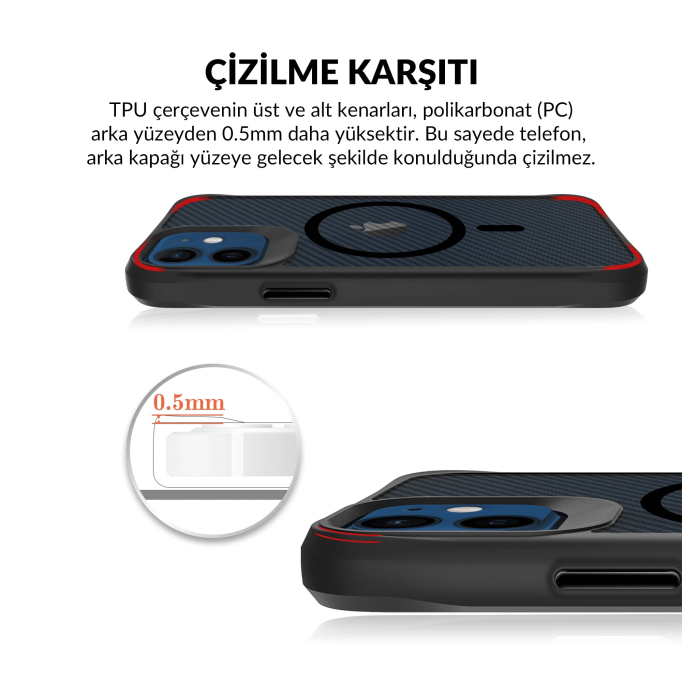 Bix iPhone 12 / 12 Pro Carbon Fiber Force MagSafe Kılıf Anti-Şok Teknolojili Kamera ve Ekran Korumalı