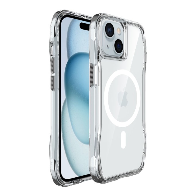 Bix iPhone 13 / 14 / 15 Octagon Hava Yastıklı MagSafe Kılıf Maksimum Korumalı Antrasit Kristal Şeffaf 