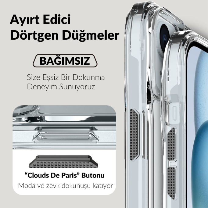 Bix iPhone 13 / 14 / 15 Octagon Hava Yastıklı MagSafe Kılıf Maksimum Korumalı Antrasit Kristal Şeffaf 